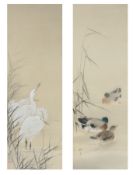 Japanese School (Meiji period, 1868-1912)Egrets and Duckstwo watercolours on silk,each with two
