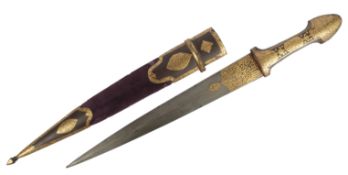 A Caucasian koftgari decorated kindjal dagger, 19th century the hilt and upper blade with Islamic