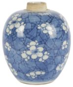 A Chinese blue and white ‘prunus and cracked ice’ jar, Kangxi period, of ovoid form, height 12cm