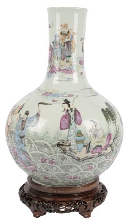 An impressive Chinese enamelled porcelain ‘immortals’ vase, tianqiuping, 19th century, finely