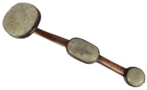 A Chinese hardwood and jade mounted 'Eight Buddhist emblems' ruyi sceptre, 18th / 19th century,