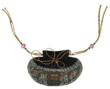 A fine Chinese counted stitch embroidered silk pouch, hebao, late Qing dynasty, possibly Imperial,