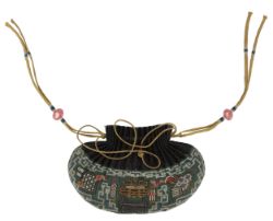 A fine Chinese counted stitch embroidered silk pouch, hebao, late Qing dynasty, possibly Imperial,