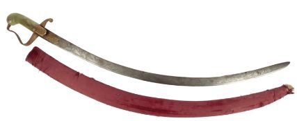 An Indian ‘jewelled’ bowenite handled tulwar and scabbard, early 20th century, with koftgari