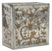 A Chinese pewter and brass inlaid tea canister, early 19th century, of rectangular form, inlaid in