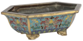 A Chinese miniature gilt copper and cloisonné enamel jardiniere, 18th century, decorated in