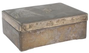 A Japanese silver and mixed metal box and cover, Meiji / Taisho period, the cover inset with a