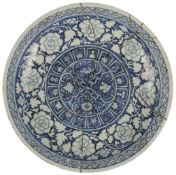 A Chinese blue and white dish, Ming dynasty or later, the centre painted with flowers and ruyi