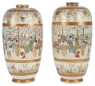 A pair of Japanese Satsuma pottery vases, by Gyokuzan, Meiji period, each painted with bijin and