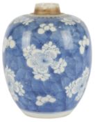 A Chinese blue and white ‘prunus and cracked ice’ jar, Kangxi period, of ovoid form, 22.8cm high,