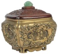 A rare Chinese cast bronze rectangular censer, fangding, Qin Shulu seal mark, 17th/18th century, now