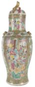 A large Chinese Guangzhou decorated famille rose vase and cover, mid 19th century, of baluster form,
