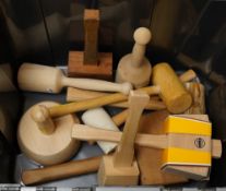 Ten wood carver’s and stone masons, etc. mallets, in beech, compressed leather, etc., by Pfeil, Emir