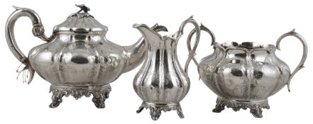 An early Victorian silver three piece tea set, by John Wellby
