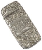 An early Victorian embossed silver castle top cigar case, by Nathaniel Mills