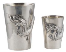 Two late 19th century Chinese Export white metal beakers, by Luen Wo, Shanghai