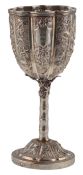 A late 19th century Chinese export white metal goblet, with engraved initials, WAHM (William Moule)