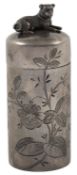 A cased late Victorian silver cylindrical scent bottle, with glass stopper, by Burrows & Mills