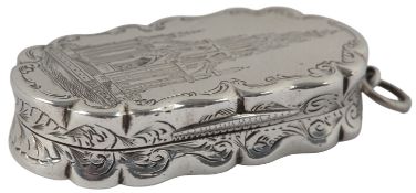 A Victorian silver vinaigrette, engraved with the Sir Walter Scott Memorial, by James Fenton & Co