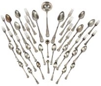 A part canteen of George IV silver Kings pattern flatware, by George Piercey