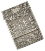 A Victorian silver castle top card case, by Nathaniel Mills