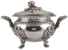 An early to mid 19th century French 950 standard white metal two handled sucrier and cover, by Jean