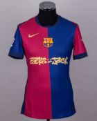 Lamine Yamal garnet and blue No.19 Barcelona v. Real Madrid match-issued El Clásico shirt