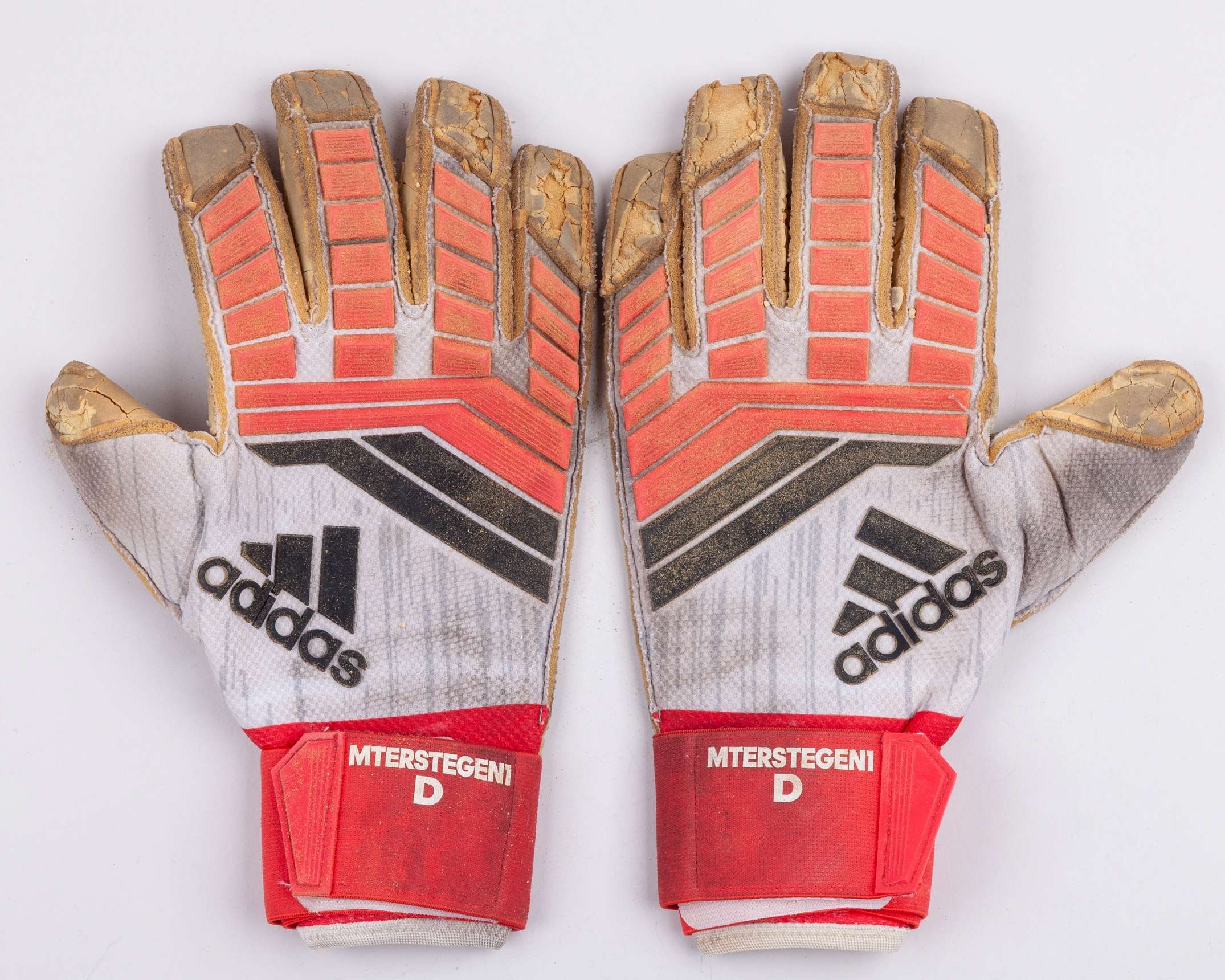 Marc-Andre Ter Stegen white, red and black Adidas match used goalkeeper gloves, May 2018