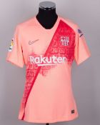 Lionel Messi pink issued No.10 Barcelona short-sleeved shirt, 2018-19 third