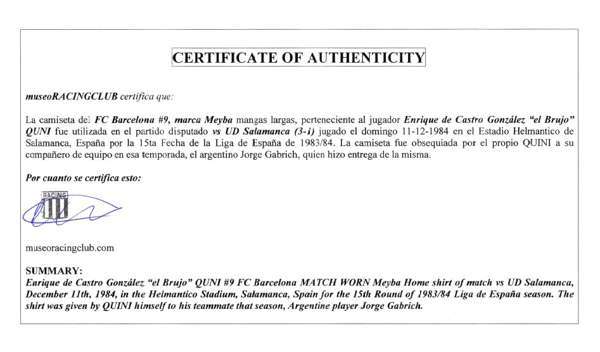 Enrique Castro Quini garnet and blue No.9 Barcelona match worn long-sleeved shirt, 1984 - Image 7 of 7