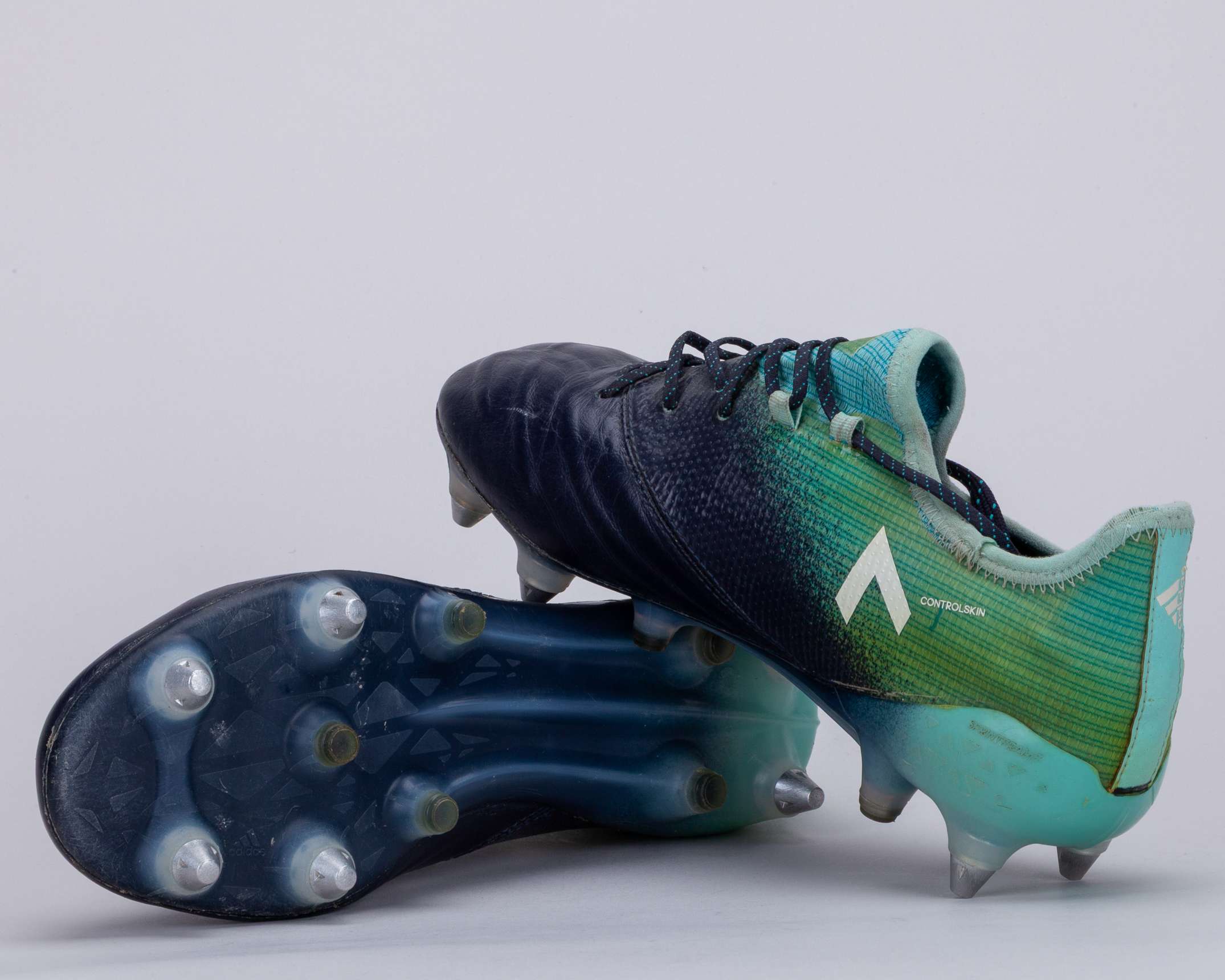 Jasper Cillessen blue and green Adidas football boots, 2017-18 - Image 2 of 7