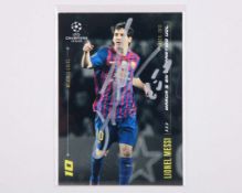 Lionel Messi autographed Barcelona Champions League Topps Mejores Goles trading card