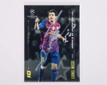 Lionel Messi autographed Barcelona Champions League Topps Mejores Goles trading card