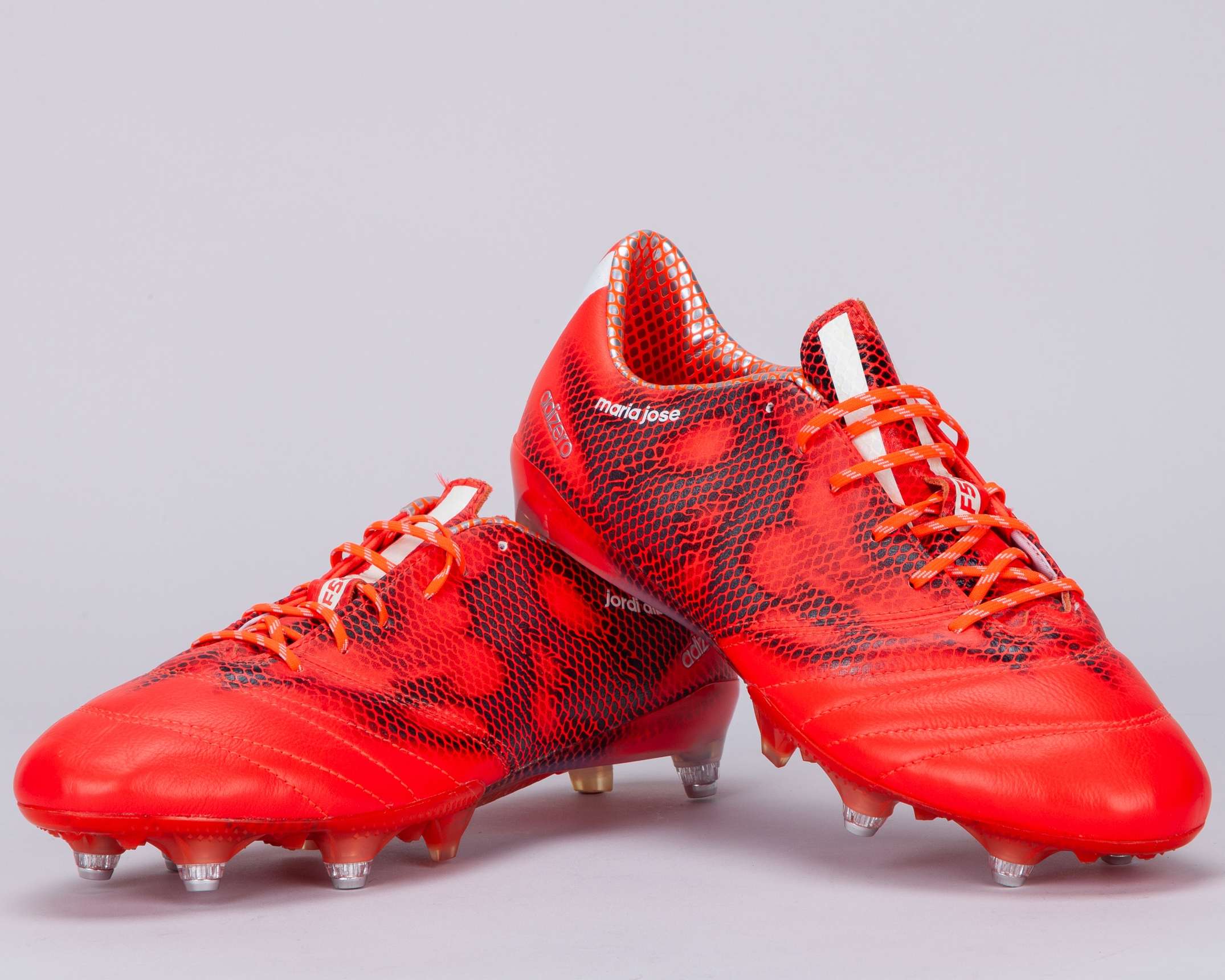 Jordi Alba red Adidas F50 Champions League issued football boots, 2014-15