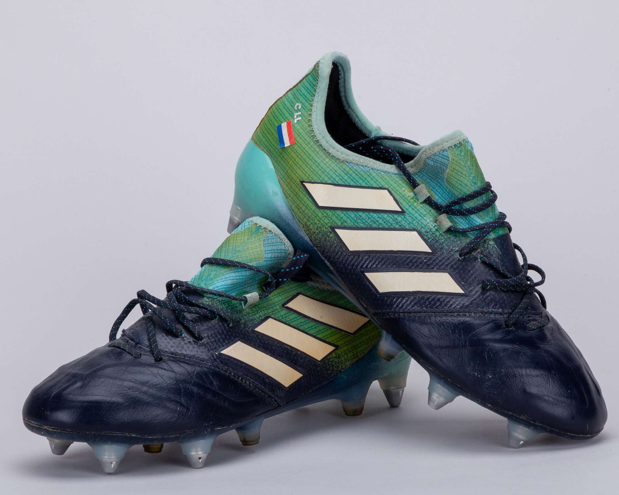 Jasper Cillessen blue and green Adidas football boots, 2017-18