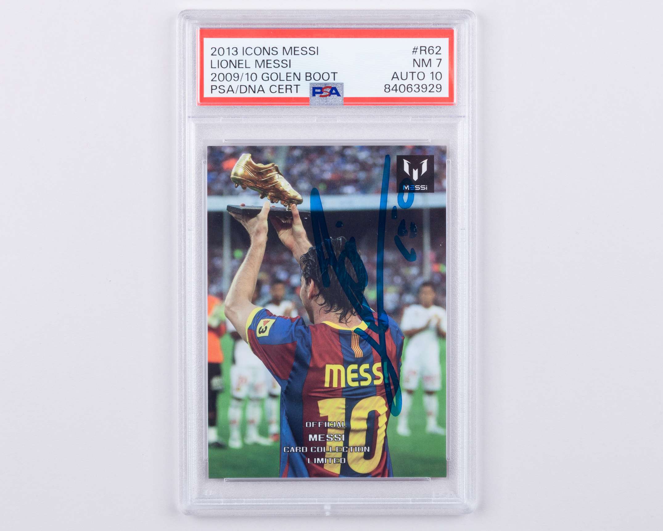 Lionel Messi autographed Icons R62 Official Messi Card Collection PSA graded trading card