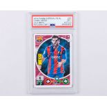 Lionel Messi autographed Barcelona Panini No.63 Adrenalyn XL PSA graded trading card, 2014-15