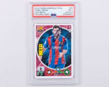Lionel Messi autographed Barcelona Panini No.63 Adrenalyn XL PSA graded trading card, 2014-15