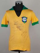 Pelé yellow Brazil No.10 shirt, late 1960s triple-signed by Pelé, C. Alberto & W. Piazza