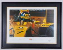 Damon Hill 1998 Jordan J198 Signed Framed Limited Edition Print - by Mike Thompson