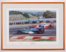 Rubens Barrichello Framed “First Podium” Jordan Print - by Alan Fearnley