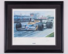 Nigel Mansell 1987 Signed Williams Honda Team Framed British Grand Prix Print - by Geoff Lee