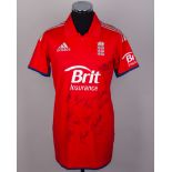Ravi Bopara red No.42 autographed short-sleeved ODI cricket shirt, 2013
