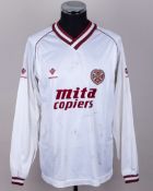 White and maroon No.4 Hearts of Midlothian autographed long-sleeved shirt, 1987-88