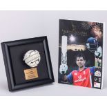 Shane Warne and Muttiah Muralitharan autographed Kookaburra cricket ball display