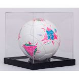 White and blue Adidas The Albert London Olympics 2012 official match ball in display case