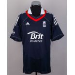 Tim Bresnan blue No.20 England ODI autographed short-sleeved cricket shirt, 2010