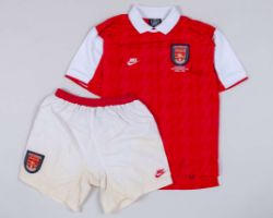 Chris Kiwomya red and white No.15 Arsenal Cup Winners Cup Final short-sleeve shirt, 1995