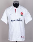 Dan Luger white No.11 England v. Wales match worn short-sleeved rugby shirt, 2001