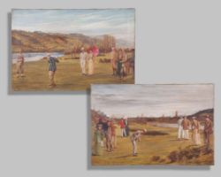 Alan Culpepper Sealy (English 1850-1927) &nbsp;Approaching the 8th and Driving to the 9th